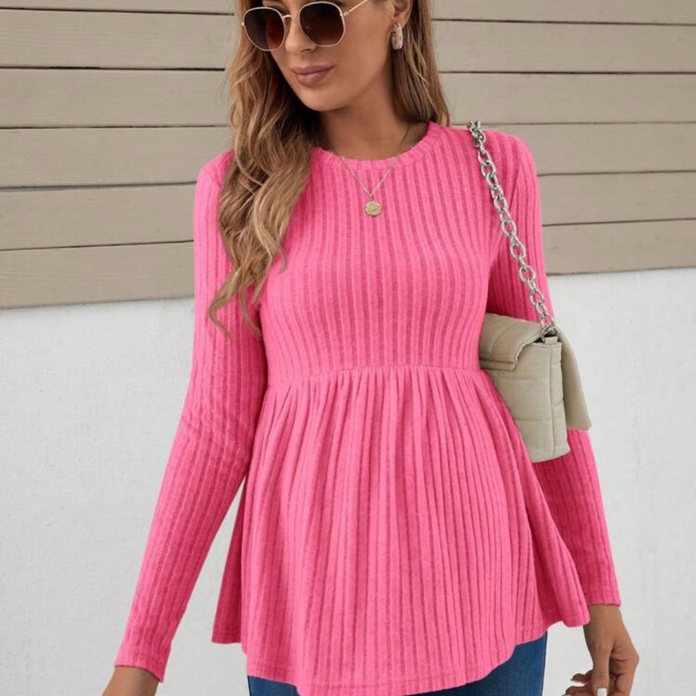 SHEIN Maternity Pink Ribbed Long Sleeve Top